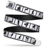 BD Wings Logo CLOSE-UP Full Color Black Silver Seatbelt Belt - Girls Posing Film Strip White/Black Webbing Seatbelt Belts Buckle-Down