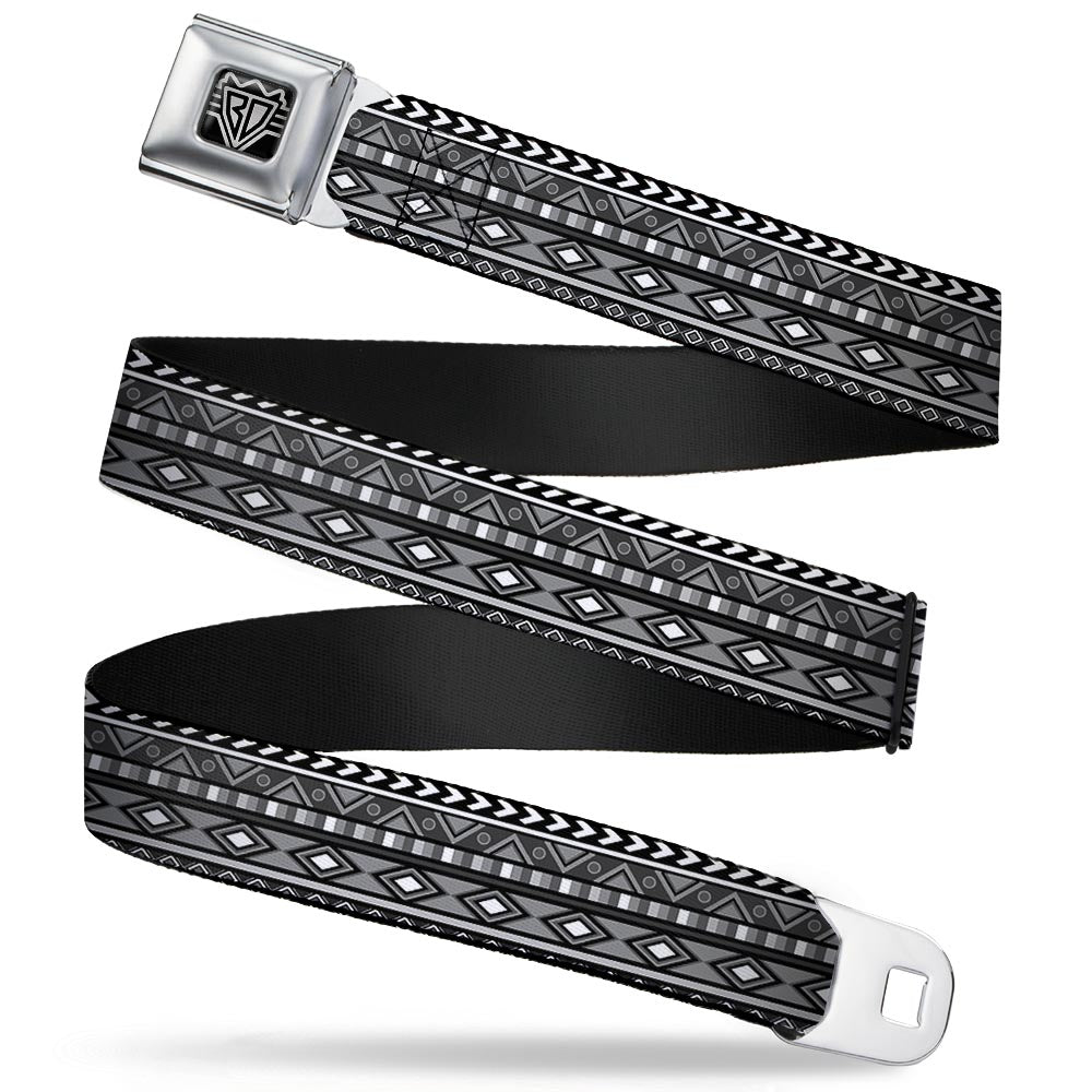 BD Wings Logo CLOSE-UP Full Color Black Silver Seatbelt Belt - Geometric5 Grays/Black/White Webbing Seatbelt Belts Buckle-Down