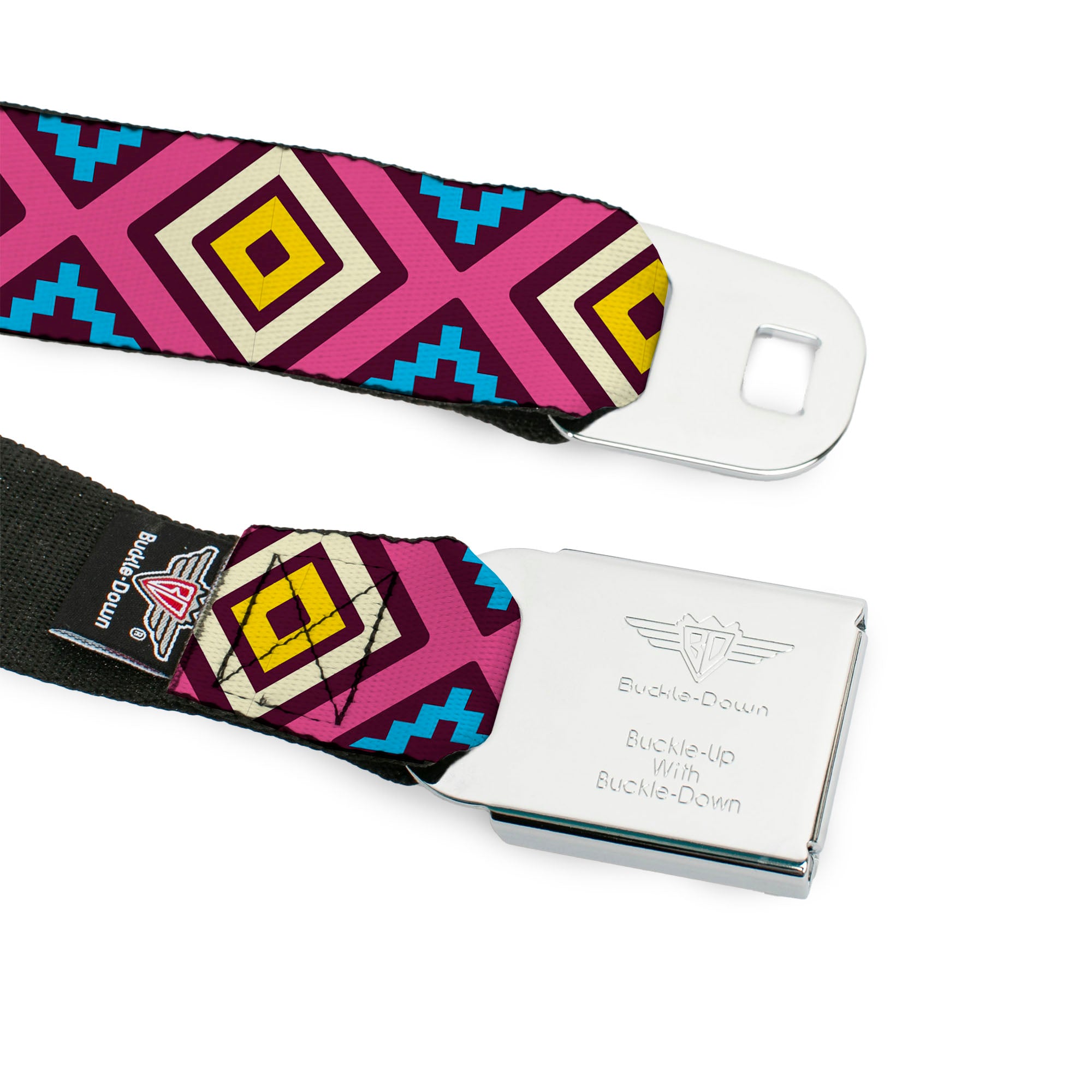 BD Wings Logo CLOSE-UP Full Color Black Silver Seatbelt Belt - Geometric1 Burgundy/Pink/Tan/Yellow/Baby Blue Webbing Seatbelt Belts Buckle-Down