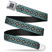 BD Wings Logo CLOSE-UP Full Color Black Silver Seatbelt Belt - Geometric6 Navy/Turquoise/Gold Webbing Seatbelt Belts Buckle-Down