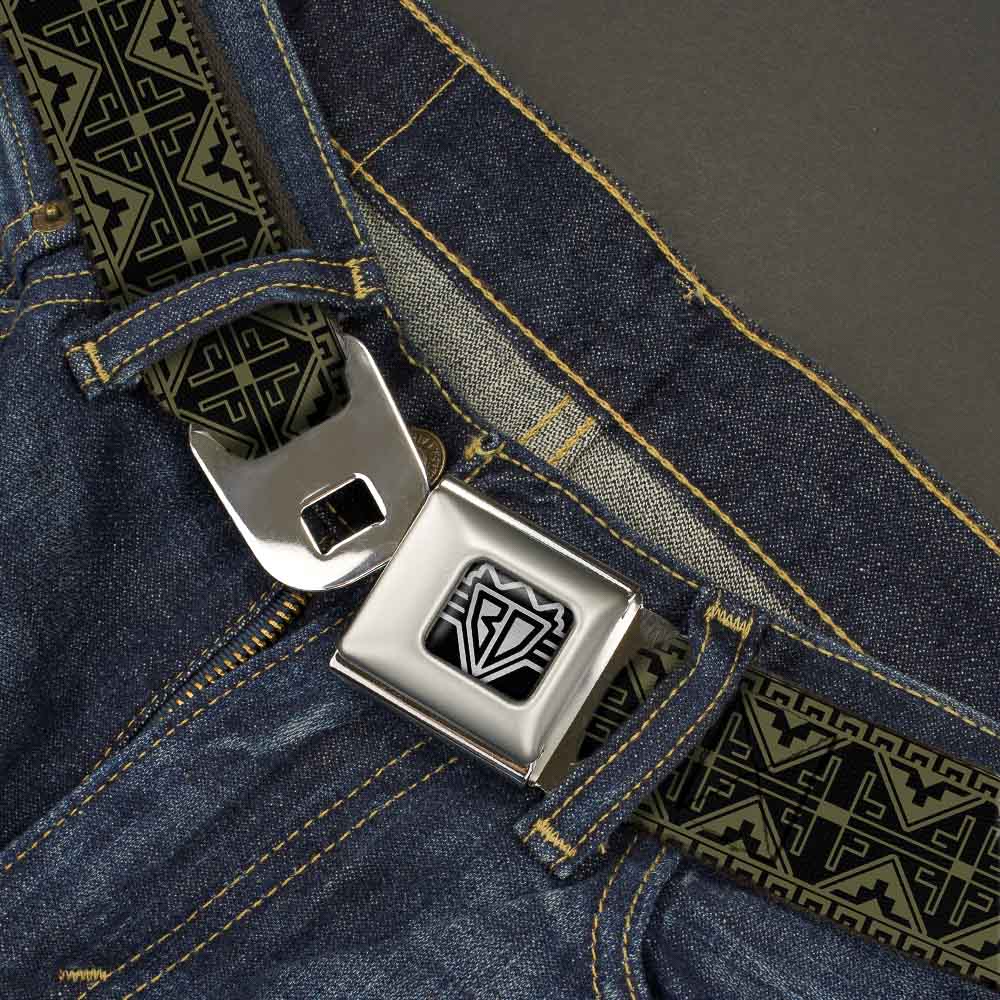 BD Wings Logo CLOSE-UP Full Color Black Silver Seatbelt Belt - Geometric7 Black/Olive Webbing Seatbelt Belts Buckle-Down