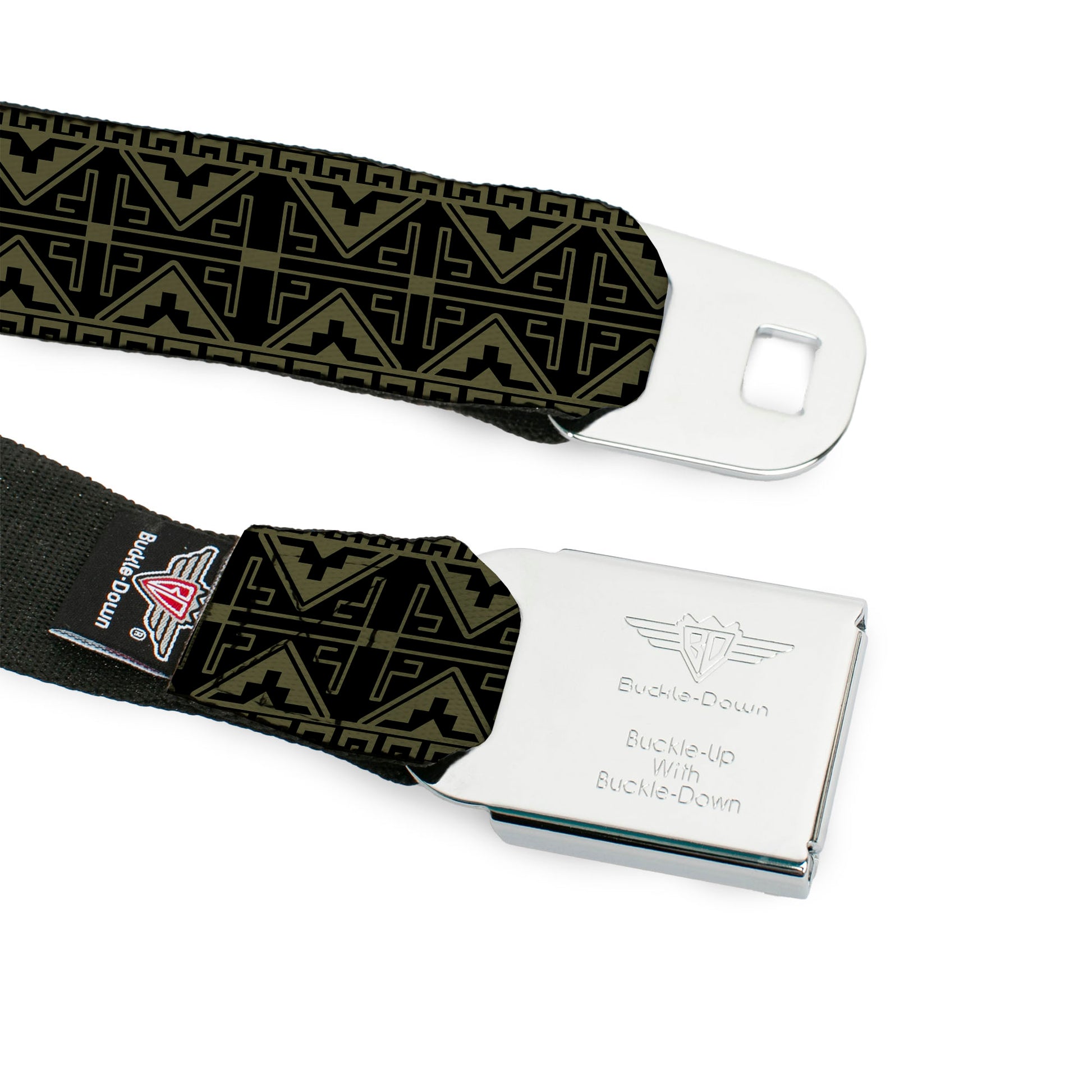BD Wings Logo CLOSE-UP Full Color Black Silver Seatbelt Belt - Geometric7 Black/Olive Webbing Seatbelt Belts Buckle-Down