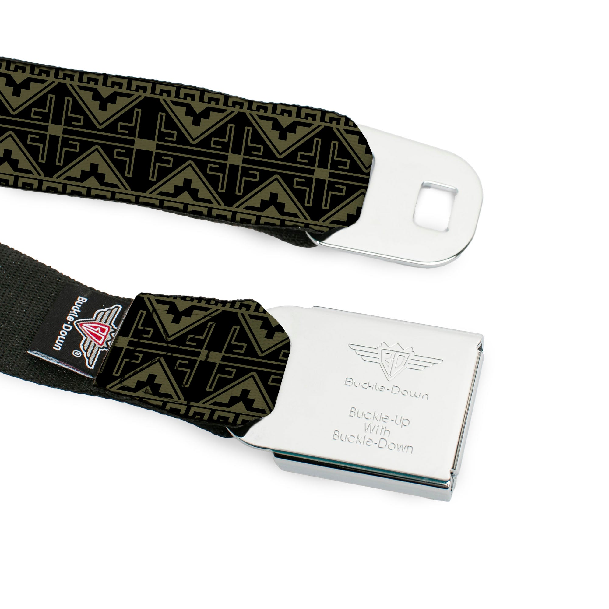 BD Wings Logo CLOSE-UP Full Color Black Silver Seatbelt Belt - Geometric7 Black/Olive Webbing Seatbelt Belts Buckle-Down