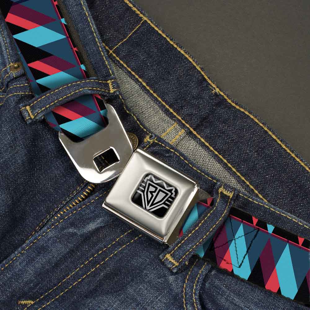 BD Wings Logo CLOSE-UP Full Color Black Silver Seatbelt Belt - Geometric Peaks Blues/Purple/Red Webbing Seatbelt Belts Buckle-Down