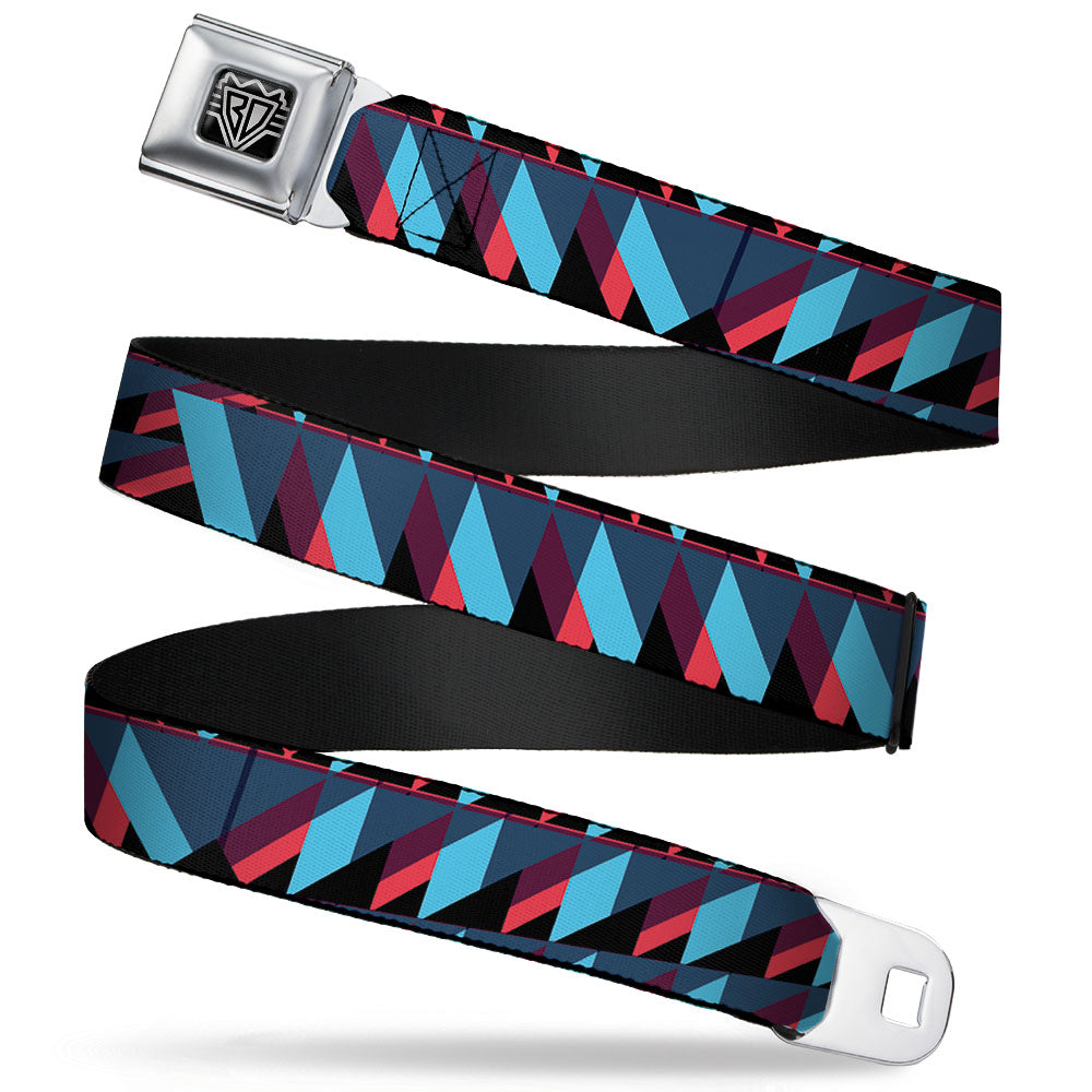 BD Wings Logo CLOSE-UP Full Color Black Silver Seatbelt Belt - Geometric Peaks Blues/Purple/Red Webbing Seatbelt Belts Buckle-Down
