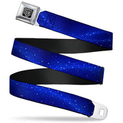 BD Wings Logo CLOSE-UP Full Color Black Silver Seatbelt Belt - Galaxy Arch Blues/White Webbing Seatbelt Belts Buckle-Down