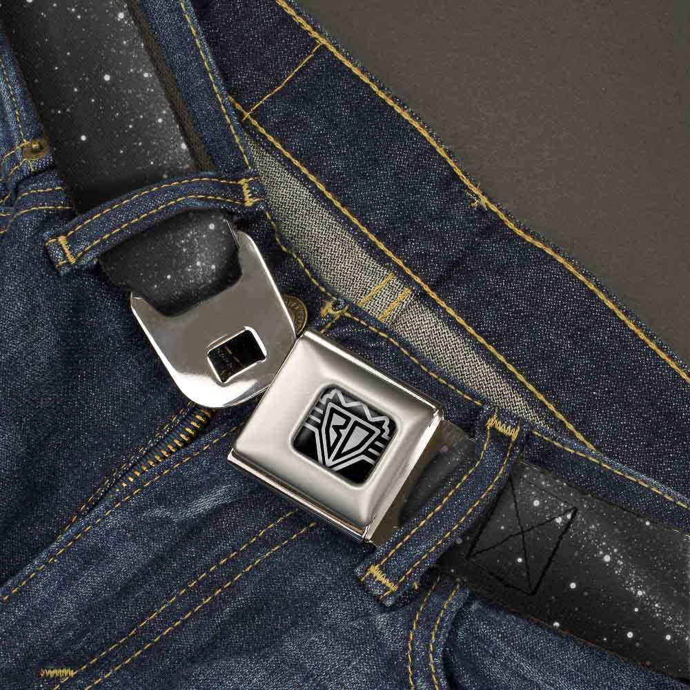 BD Wings Logo CLOSE-UP Full Color Black Silver Seatbelt Belt - Galaxy Arch Black/Gray/White Webbing Seatbelt Belts Buckle-Down
