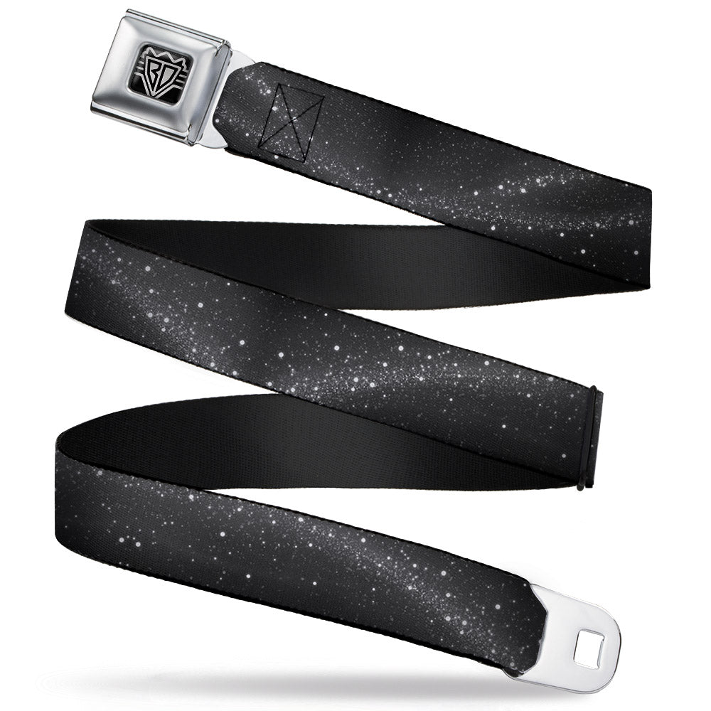 BD Wings Logo CLOSE-UP Full Color Black Silver Seatbelt Belt - Galaxy Arch Black/Gray/White Webbing Seatbelt Belts Buckle-Down