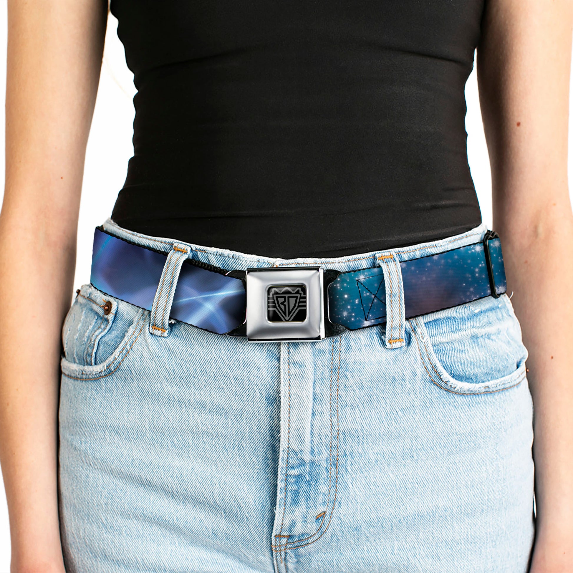 BD Wings Logo CLOSE-UP Full Color Black Silver Seatbelt Belt - Galaxy Swirl/Shining Stars Webbing Seatbelt Belts Buckle-Down