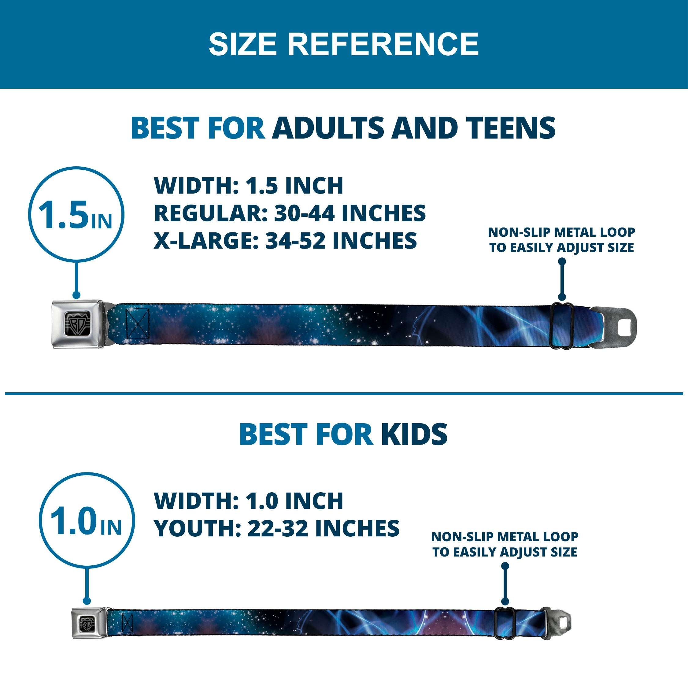 BD Wings Logo CLOSE-UP Full Color Black Silver Seatbelt Belt - Galaxy Swirl/Shining Stars Webbing Seatbelt Belts Buckle-Down