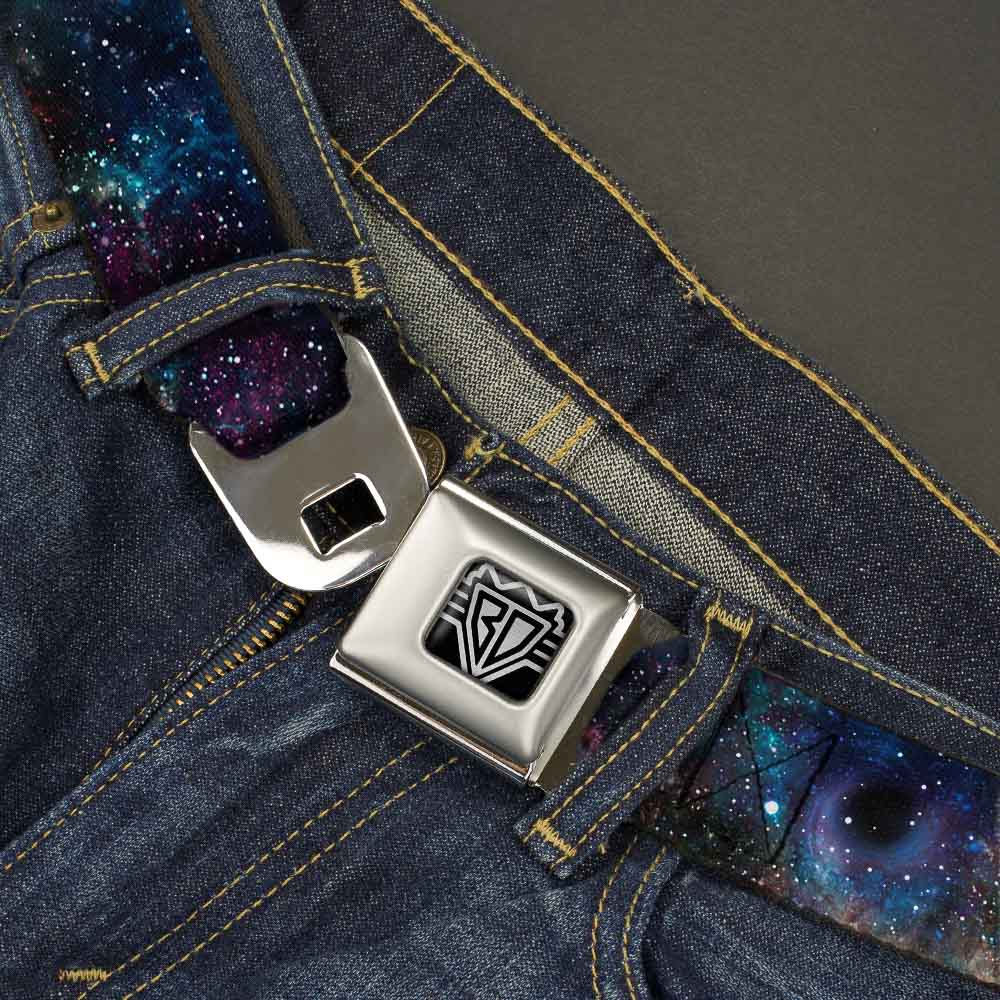 BD Wings Logo CLOSE-UP Full Color Black Silver Seatbelt Belt - Galaxy Collage Webbing Seatbelt Belts Buckle-Down