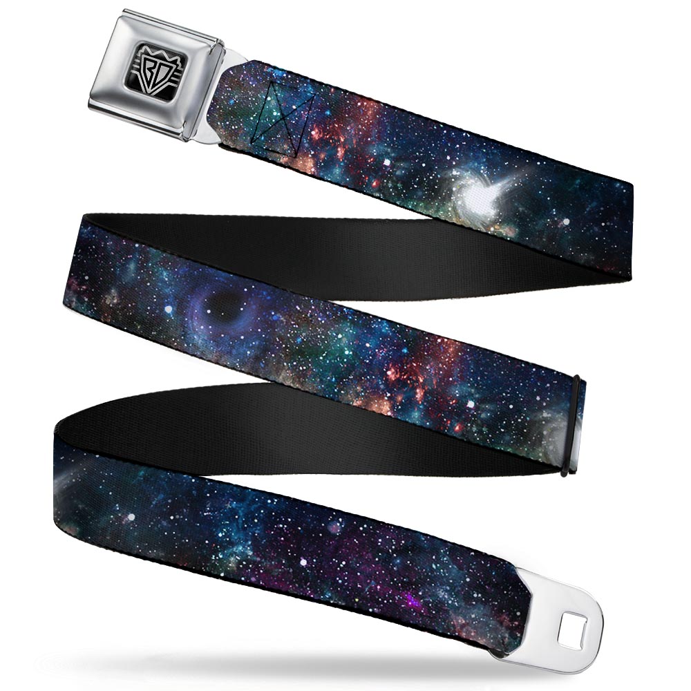 BD Wings Logo CLOSE-UP Full Color Black Silver Seatbelt Belt - Galaxy Collage Webbing Seatbelt Belts Buckle-Down