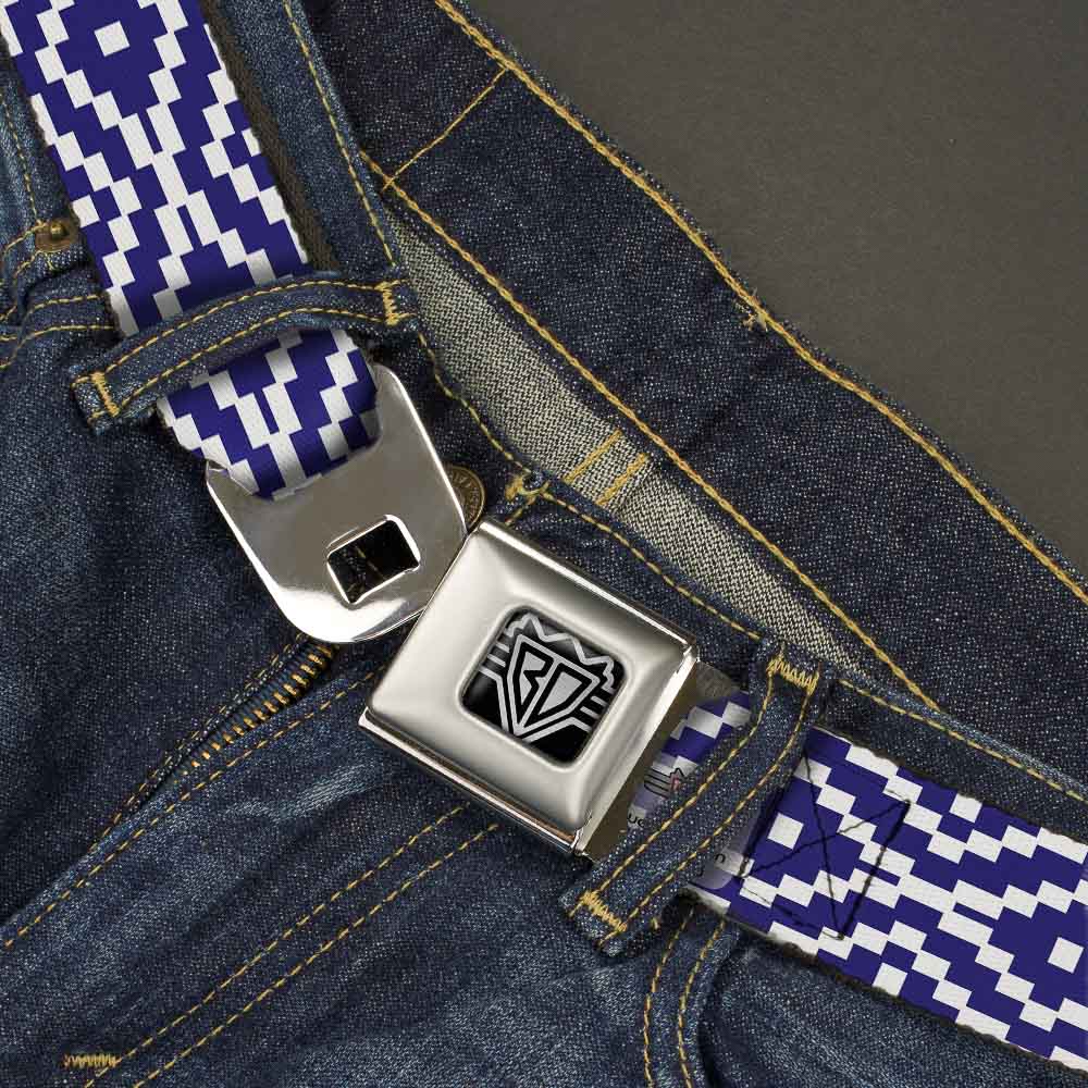 BD Wings Logo CLOSE-UP Full Color Black Silver Seatbelt Belt - Geometric Diamond Blue/White Webbing Seatbelt Belts Buckle-Down