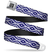 BD Wings Logo CLOSE-UP Full Color Black Silver Seatbelt Belt - Geometric Diamond Blue/White Webbing Seatbelt Belts Buckle-Down