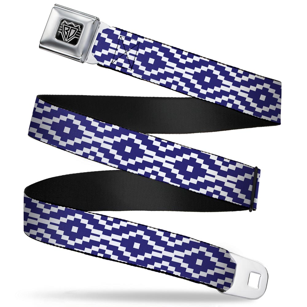 BD Wings Logo CLOSE-UP Full Color Black Silver Seatbelt Belt - Geometric Diamond Blue/White Webbing Seatbelt Belts Buckle-Down