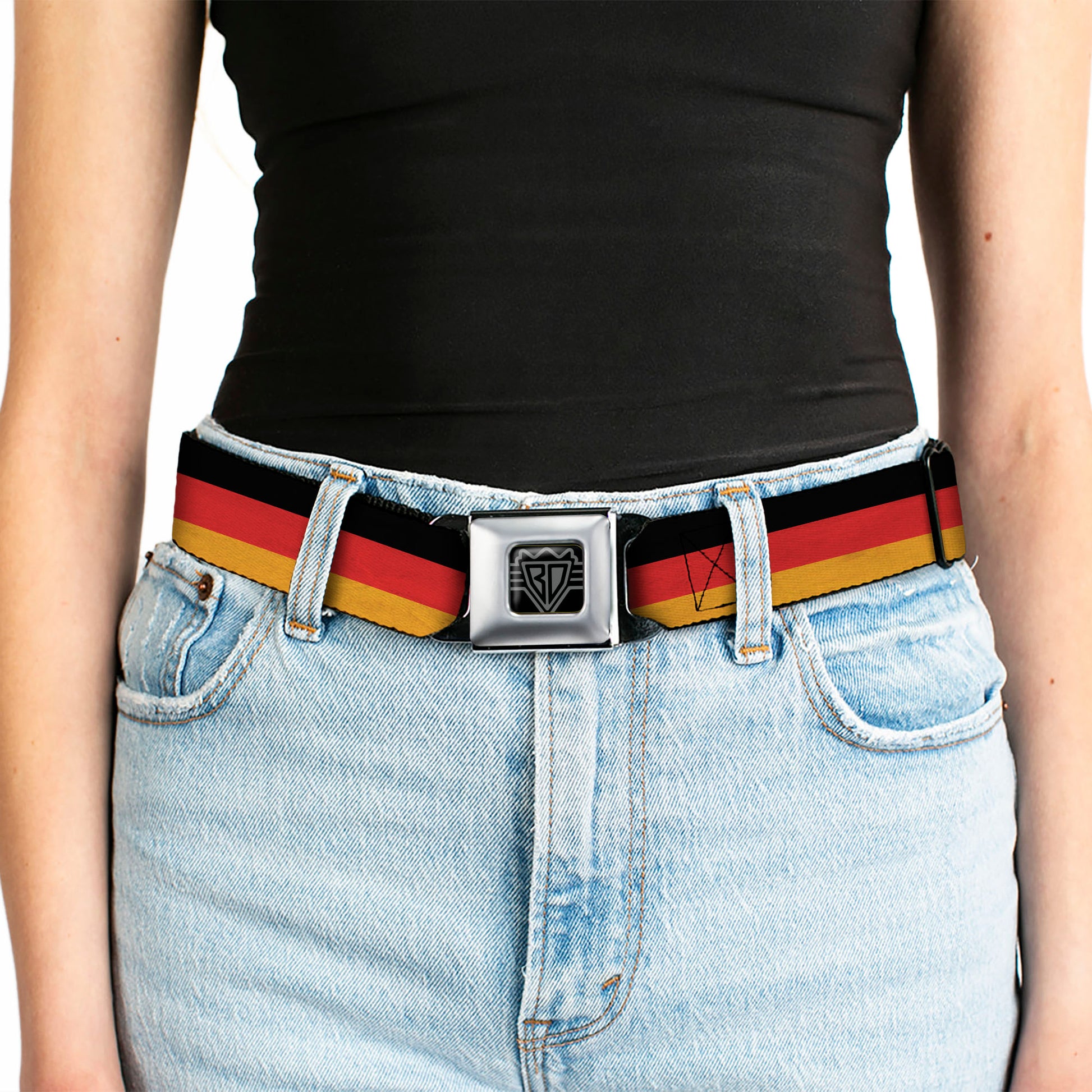 BD Wings Logo CLOSE-UP Full Color Black Silver Seatbelt Belt - Germany Flag Weathered Webbing Seatbelt Belts Buckle-Down