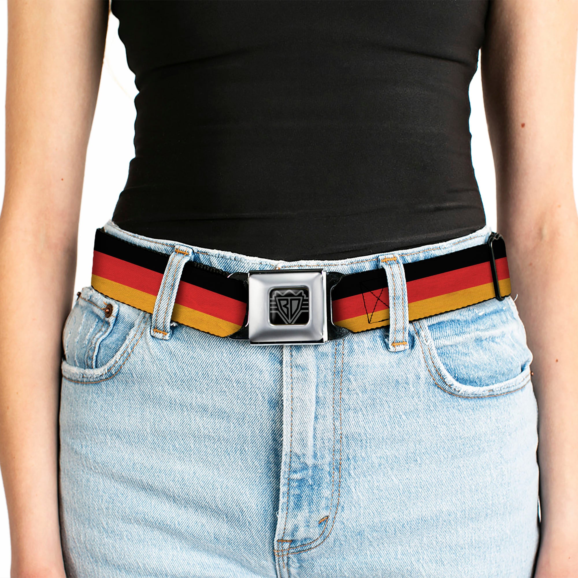 BD Wings Logo CLOSE-UP Full Color Black Silver Seatbelt Belt - Germany Flag Weathered Webbing Seatbelt Belts Buckle-Down