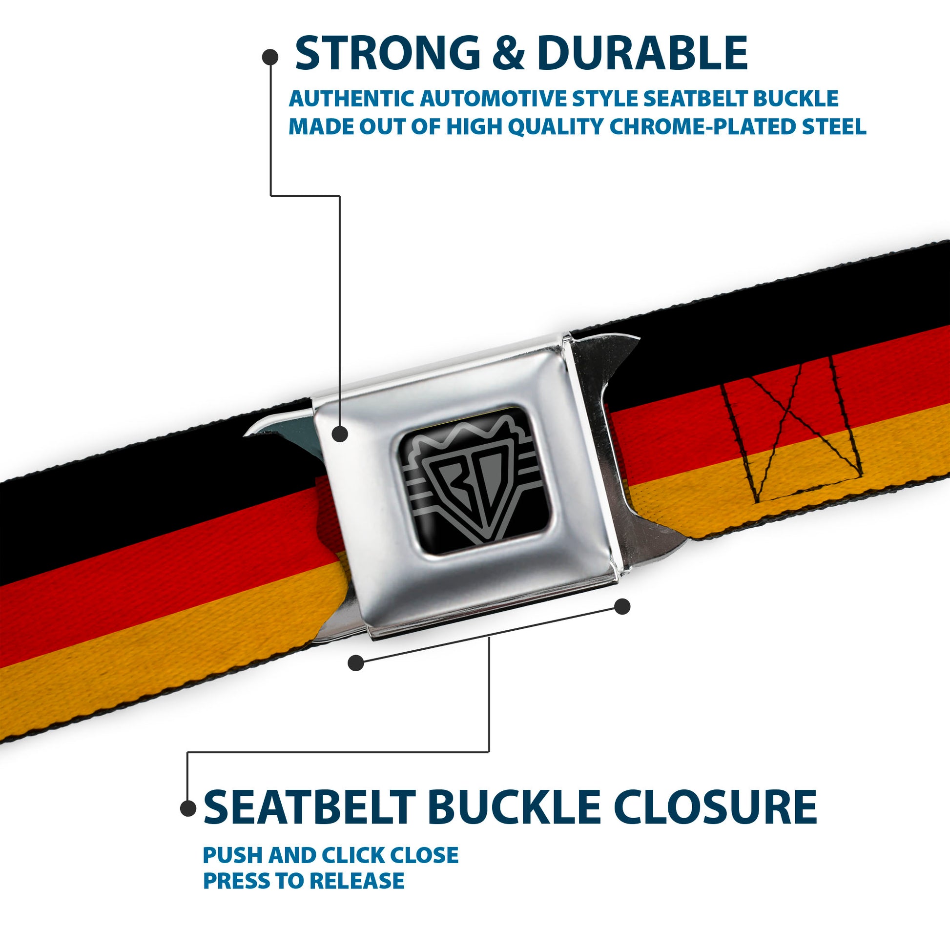 BD Wings Logo CLOSE-UP Full Color Black Silver Seatbelt Belt - Germany Flag Weathered Webbing Seatbelt Belts Buckle-Down