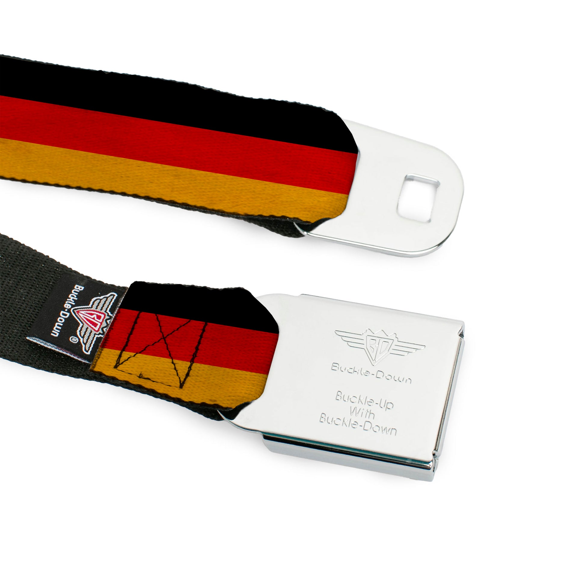 BD Wings Logo CLOSE-UP Full Color Black Silver Seatbelt Belt - Germany Flag Weathered Webbing Seatbelt Belts Buckle-Down