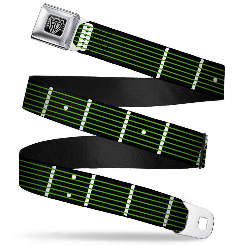 BD Wings Logo CLOSE-UP Full Color Black Silver Seatbelt Belt - Guitar Neck Black/White/Lime Green Webbing Seatbelt Belts Buckle-Down