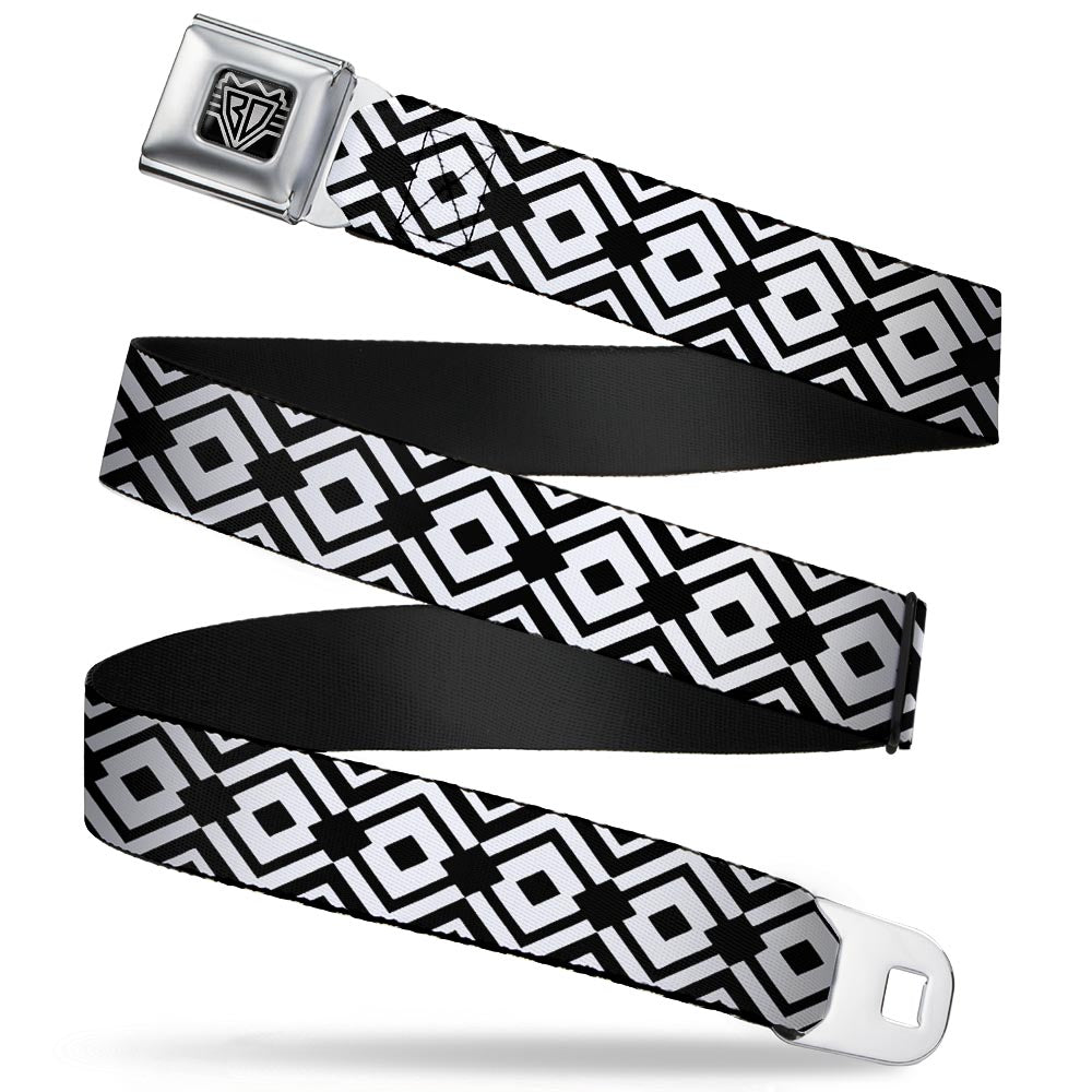 BD Wings Logo CLOSE-UP Full Color Black Silver Seatbelt Belt - Geometric Diamond2 Black/White/Black Webbing Seatbelt Belts Buckle-Down