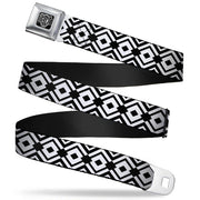 BD Wings Logo CLOSE-UP Full Color Black Silver Seatbelt Belt - Geometric Diamond2 Black/White/Black Webbing Seatbelt Belts Buckle-Down