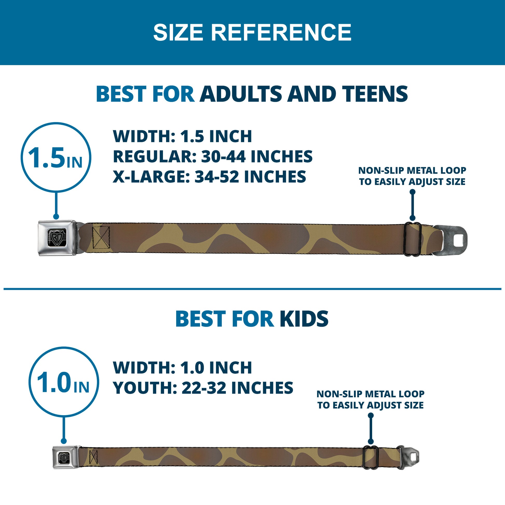 BD Wings Logo CLOSE-UP Full Color Black Silver Seatbelt Belt - Giraffe Spots Tan/Brown Webbing Seatbelt Belts Buckle-Down