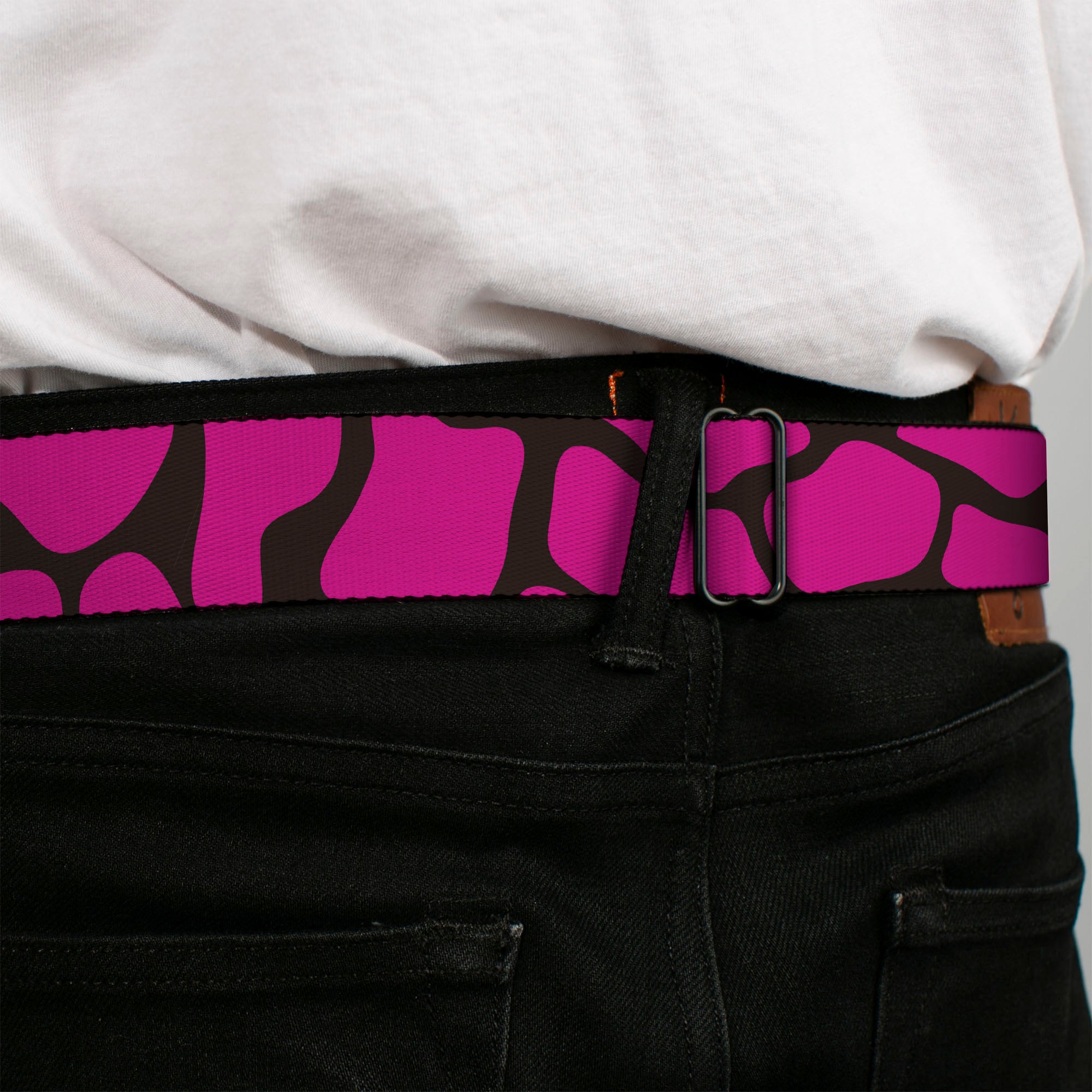 BD Wings Logo CLOSE-UP Full Color Black Silver Seatbelt Belt - Giraffe Spots Black/Fuchsia Webbing Seatbelt Belts Buckle-Down