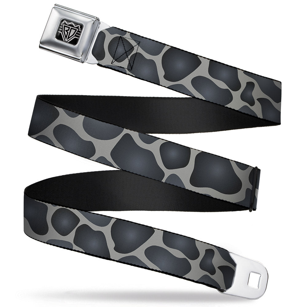 BD Wings Logo CLOSE-UP Full Color Black Silver Seatbelt Belt - Giraffe Spots Gray/Charcoal Webbing Seatbelt Belts Buckle-Down