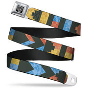 BD Wings Logo CLOSE-UP Full Color Black Silver Seatbelt Belt - Geometric8 Charcoal/Orange/Gold/Blue Webbing Seatbelt Belts Buckle-Down