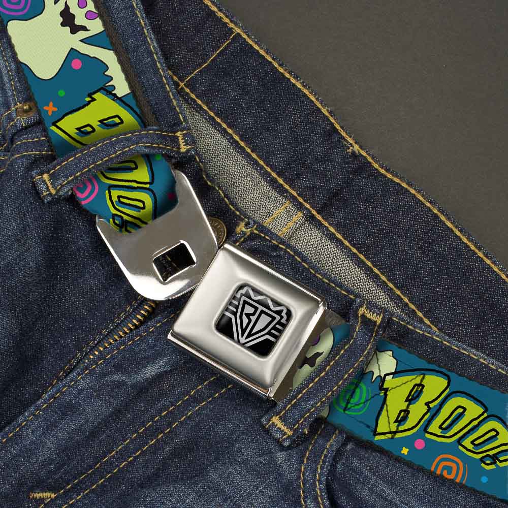 BD Wings Logo CLOSE-UP Full Color Black Silver Seatbelt Belt - Ghost BOO! Blue/Multi Color Webbing Seatbelt Belts Buckle-Down