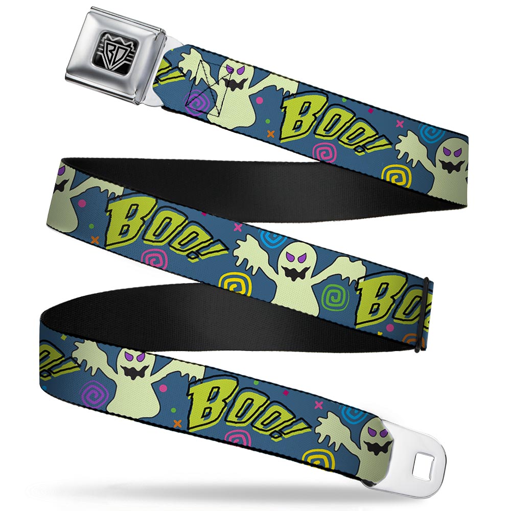 BD Wings Logo CLOSE-UP Full Color Black Silver Seatbelt Belt - Ghost BOO! Blue/Multi Color Webbing Seatbelt Belts Buckle-Down