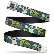 BD Wings Logo CLOSE-UP Full Color Black Silver Seatbelt Belt - Ghost BOO! Blue/Multi Color Webbing Seatbelt Belts Buckle-Down