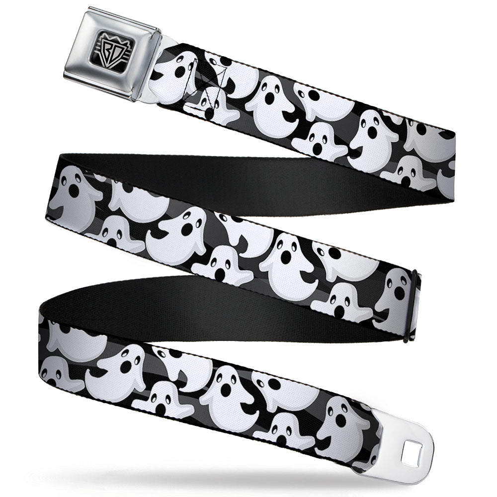 BD Wings Logo CLOSE-UP Full Color Black Silver Seatbelt Belt - Ghosts Scattered Black/White Webbing Seatbelt Belts Buckle-Down