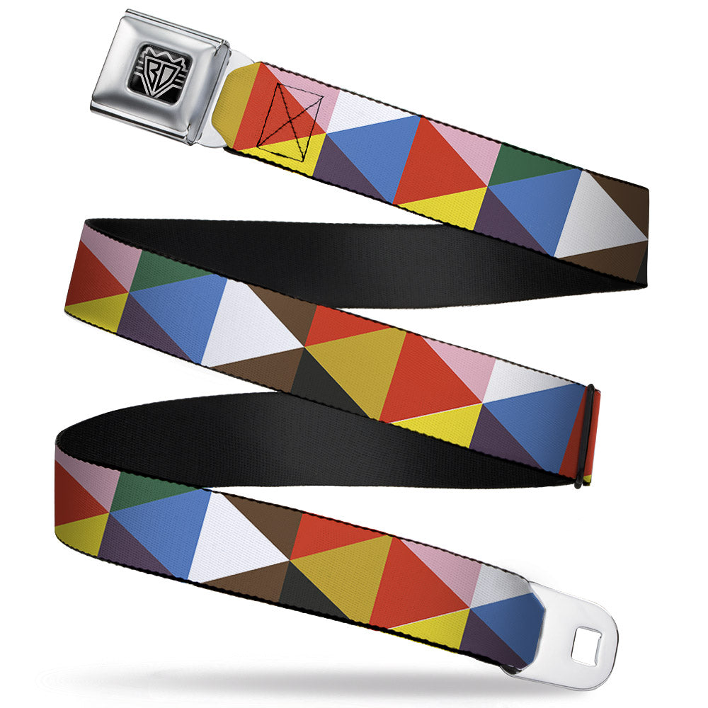 BD Wings Logo CLOSE-UP Full Color Black Silver Seatbelt Belt - Geometric Triangle Blocks Multi Color Webbing Seatbelt Belts Buckle-Down