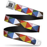 BD Wings Logo CLOSE-UP Full Color Black Silver Seatbelt Belt - Geometric Triangle Blocks Multi Color Webbing Seatbelt Belts Buckle-Down