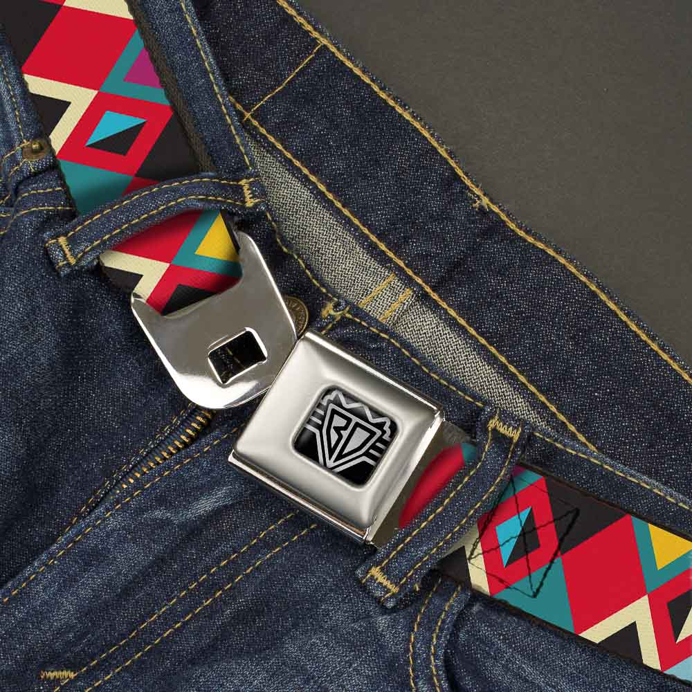 BD Wings Logo CLOSE-UP Full Color Black Silver Seatbelt Belt - Geometric9 Black/Red/Turquoise/Ivory Webbing Seatbelt Belts Buckle-Down