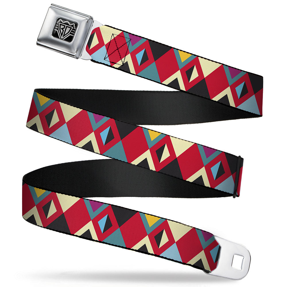 BD Wings Logo CLOSE-UP Full Color Black Silver Seatbelt Belt - Geometric9 Black/Red/Turquoise/Ivory Webbing Seatbelt Belts Buckle-Down