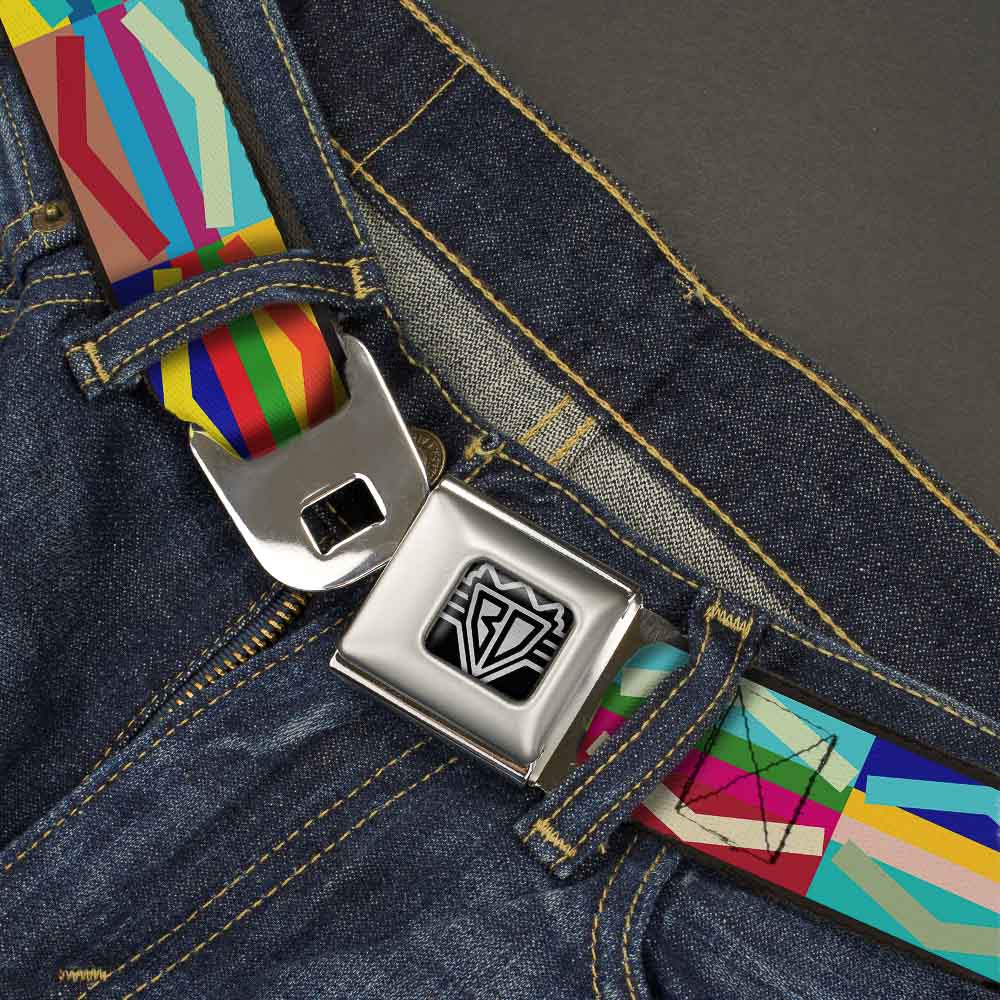 BD Wings Logo CLOSE-UP Full Color Black Silver Seatbelt Belt - Geometric10 Multi Color Webbing Seatbelt Belts Buckle-Down