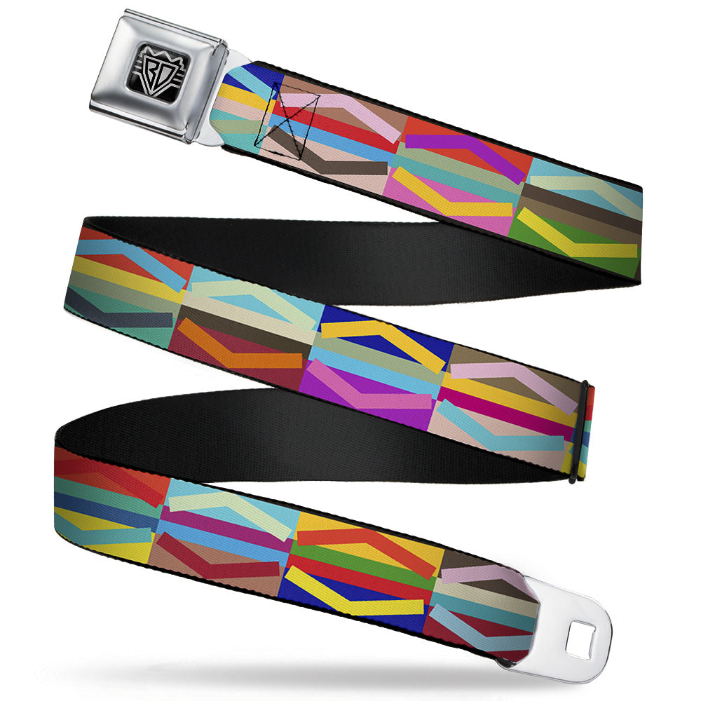 BD Wings Logo CLOSE-UP Full Color Black Silver Seatbelt Belt - Geometric10 Multi Color Webbing Seatbelt Belts Buckle-Down