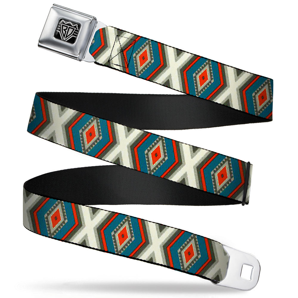 BD Wings Logo CLOSE-UP Full Color Black Silver Seatbelt Belt - Geometric Diamonds Grays/Red/Turquoise Webbing Seatbelt Belts Buckle-Down