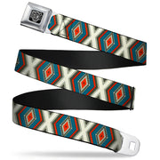 BD Wings Logo CLOSE-UP Full Color Black Silver Seatbelt Belt - Geometric Diamonds Grays/Red/Turquoise Webbing Seatbelt Belts Buckle-Down
