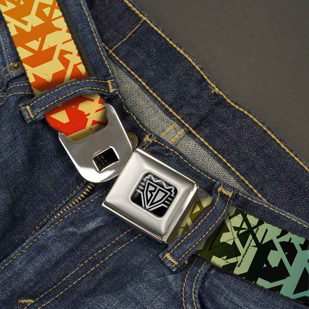 BD Wings Logo CLOSE-UP Full Color Black Silver Seatbelt Belt - Geometric Transition Blues/Reds/Orange/Yellows Webbing Seatbelt Belts Buckle-Down