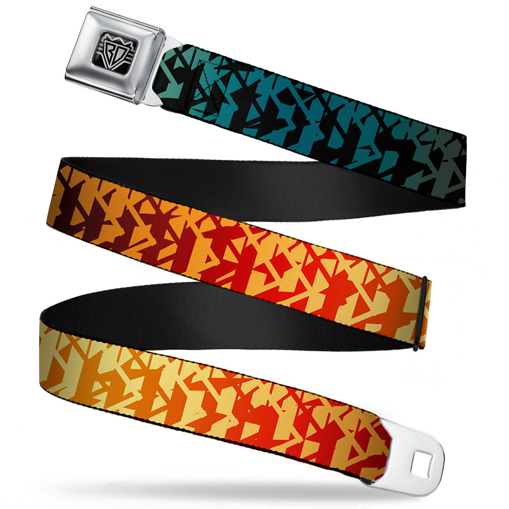 BD Wings Logo CLOSE-UP Full Color Black Silver Seatbelt Belt - Geometric Transition Blues/Reds/Orange/Yellows Webbing Seatbelt Belts Buckle-Down