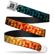 BD Wings Logo CLOSE-UP Full Color Black Silver Seatbelt Belt - Geometric Transition Blues/Reds/Orange/Yellows Webbing Seatbelt Belts Buckle-Down