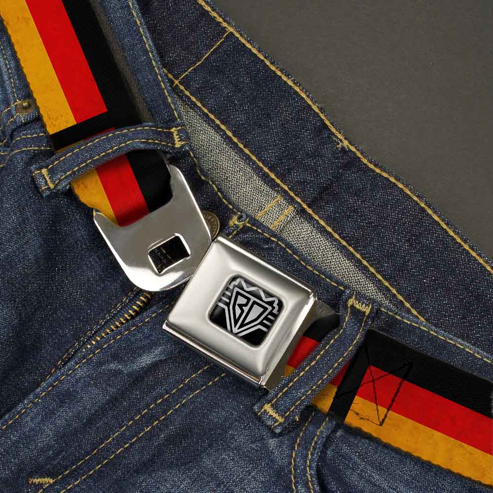BD Wings Logo CLOSE-UP Full Color Black Silver Seatbelt Belt - German Flag Distressed Webbing Seatbelt Belts Buckle-Down