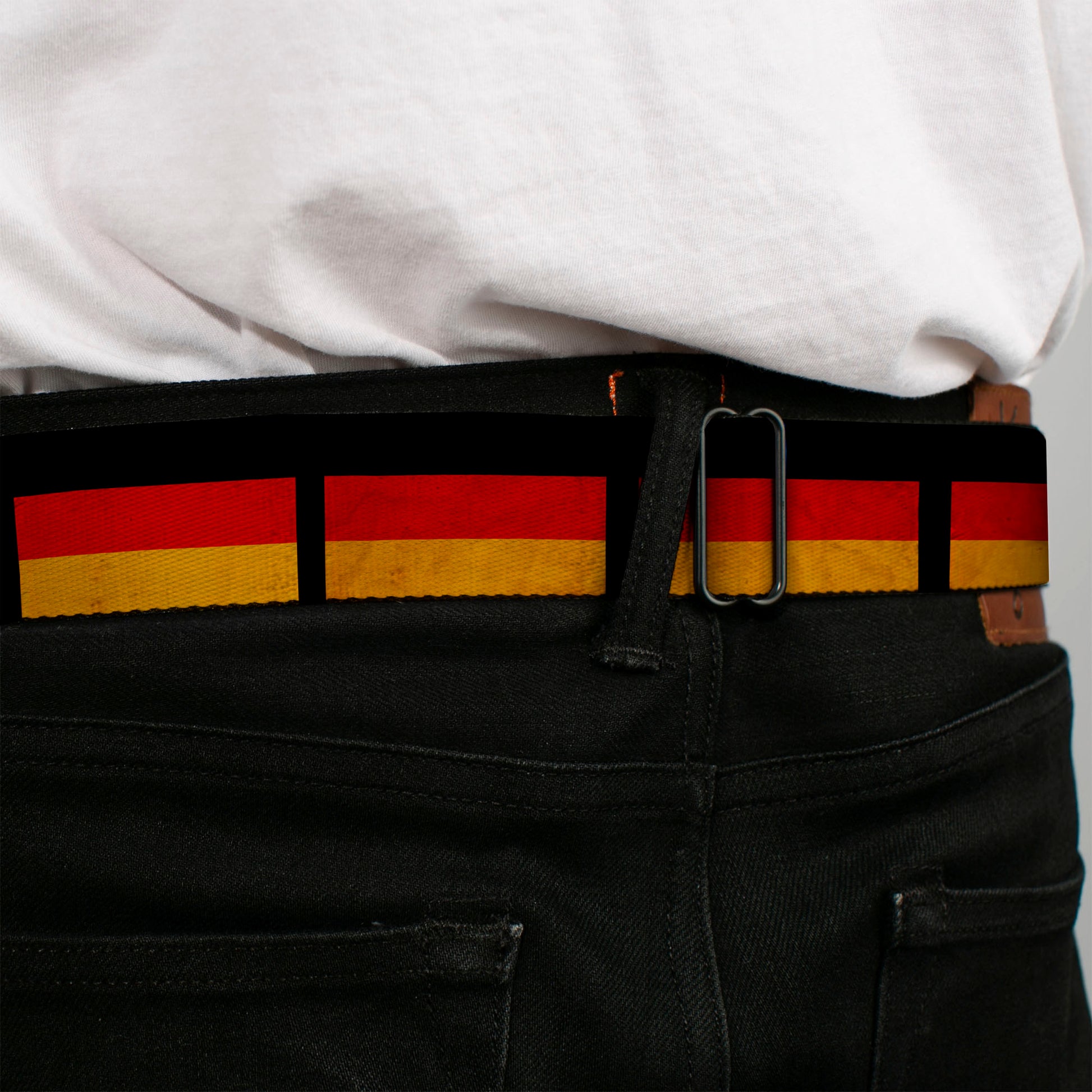 BD Wings Logo CLOSE-UP Full Color Black Silver Seatbelt Belt - German Flag Distressed Webbing Seatbelt Belts Buckle-Down