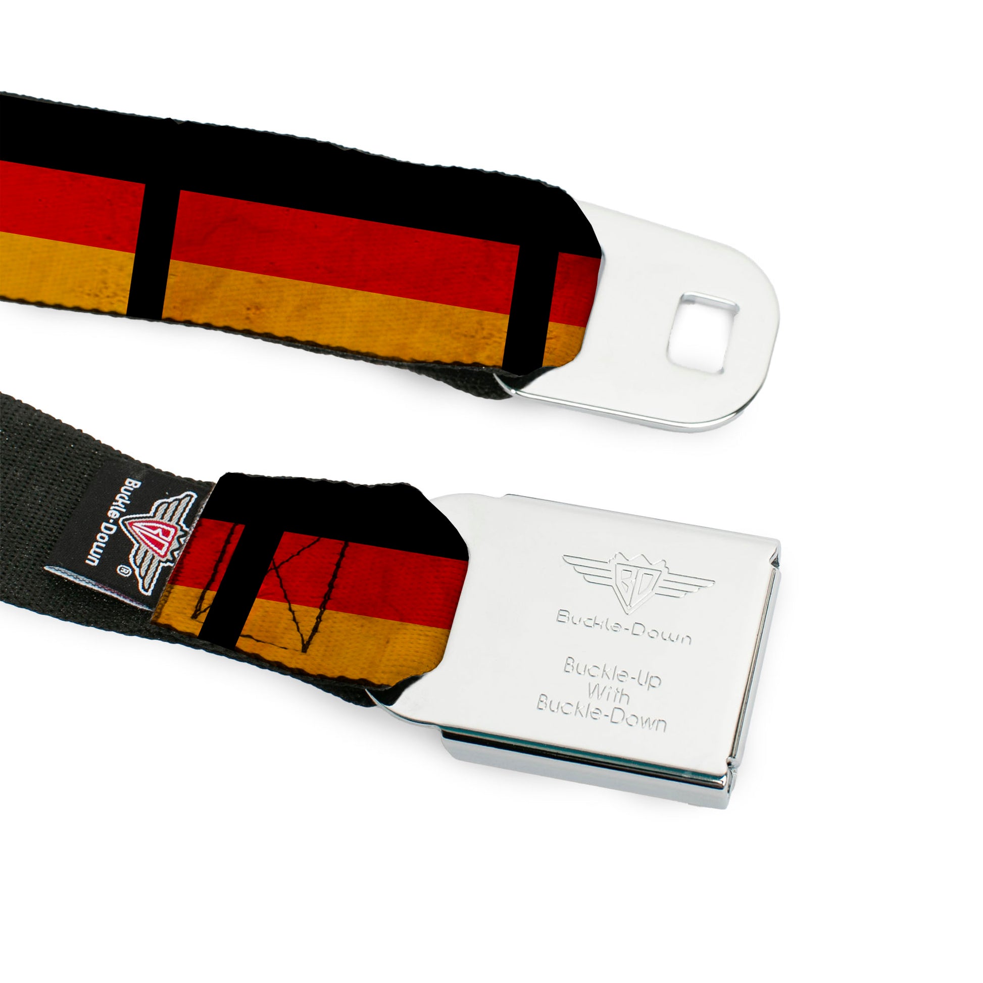 BD Wings Logo CLOSE-UP Full Color Black Silver Seatbelt Belt - German Flag Distressed Webbing Seatbelt Belts Buckle-Down