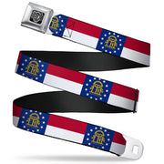 BD Wings Logo CLOSE-UP Full Color Black Silver Seatbelt Belt - Georgia Flag Webbing Seatbelt Belts Buckle-Down