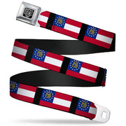 BD Wings Logo CLOSE-UP Full Color Black Silver Seatbelt Belt - Georgia Flags/Black Webbing Seatbelt Belts Buckle-Down